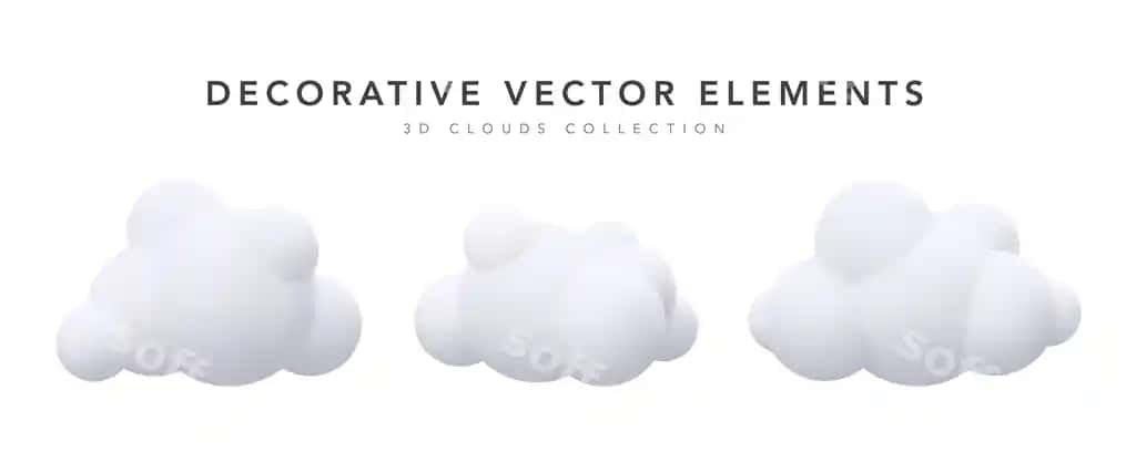 Komplekt dekorativ, realistik, oq bulutlar ajraltirilgan oq fon. | Set decorative realistic white clouds isolated white background 2