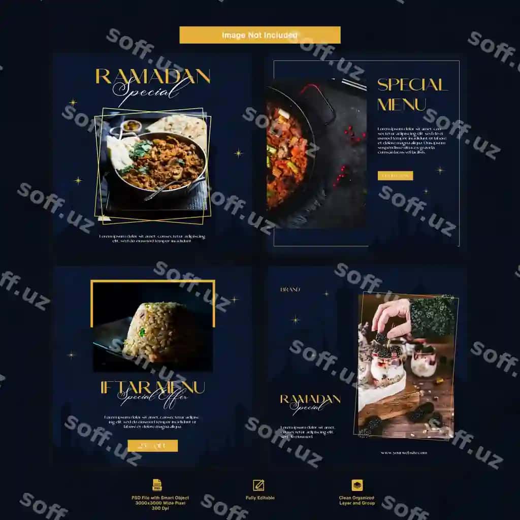 Restoran Ramazon taomlari uchun Instagram posti shabloni dizayni | Restaurant ramadan food instagram post template design