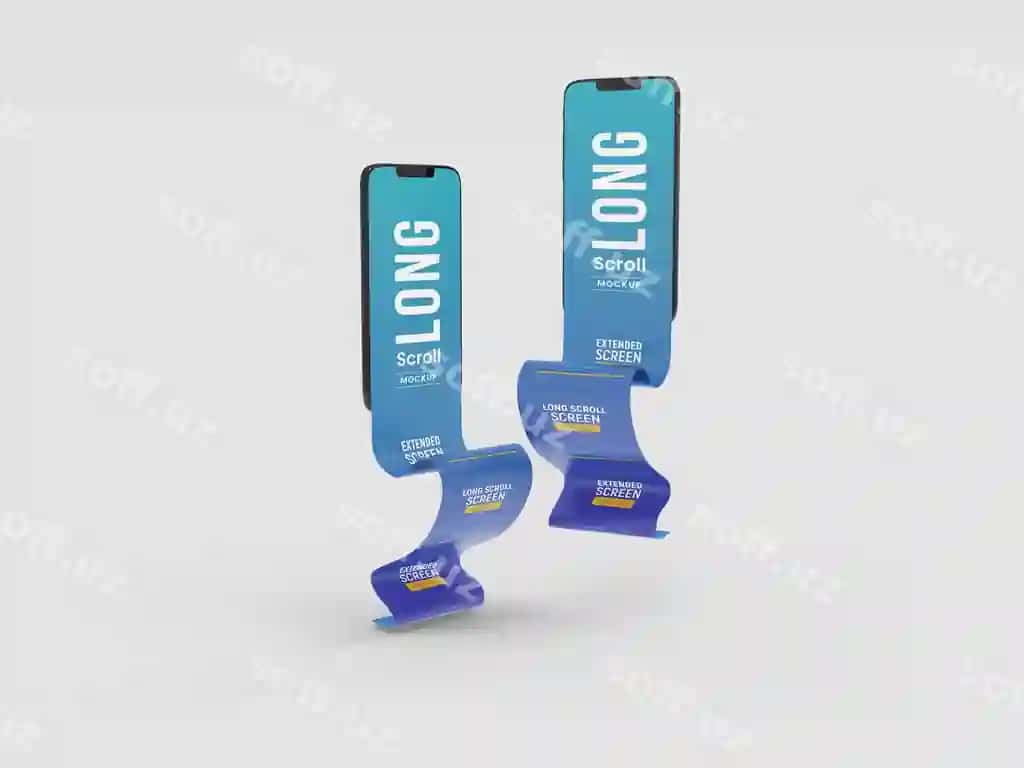 Uzun silsilkali keng ekranli smartfon modeli | Long scroll extended screen smartphone mockup