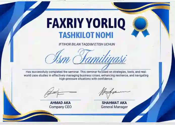 Faxriy yorliq shablon tayyori andoza