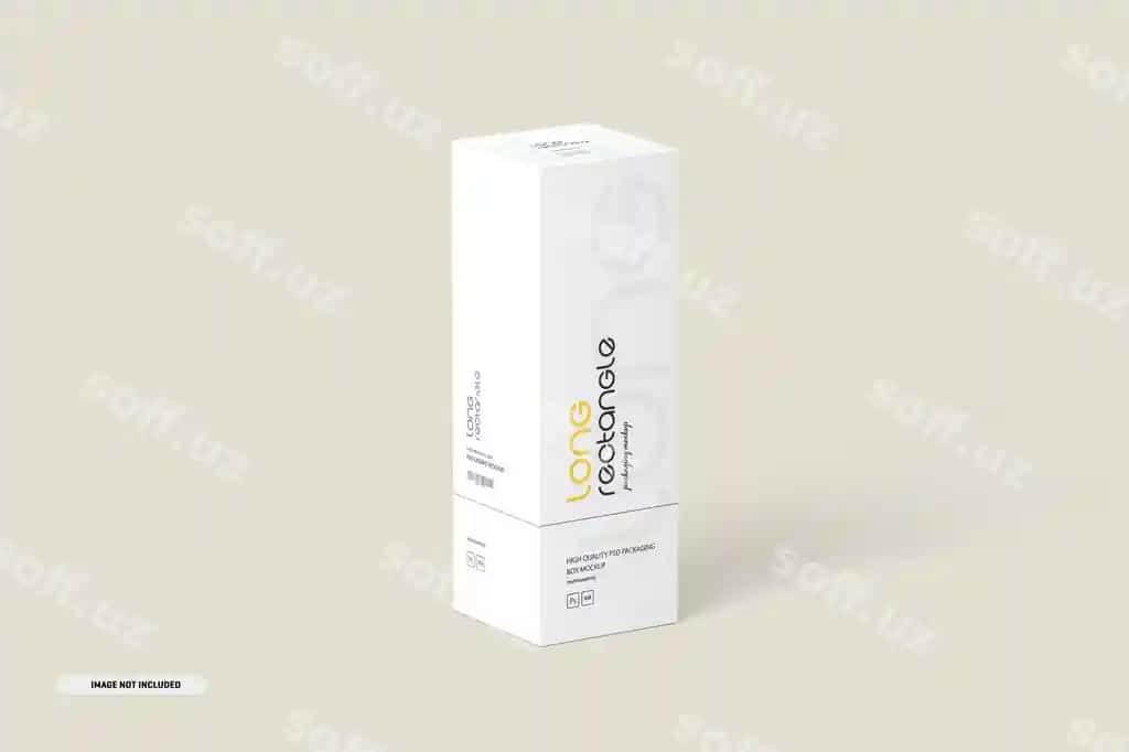 Uzun to'g'ri burchakli kartondan qilingan quti paketi mockup | Long rectangle box packaging mockup