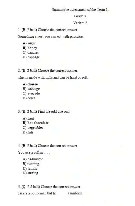 Englis tili 7- sinf CHSB 4 ta variant