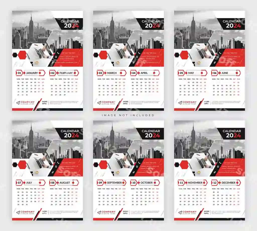 Korporativ biznes devor kalendar 2024 zamonaviy dizayn shabloni | Corporate business wall calendar 2024 modern design template