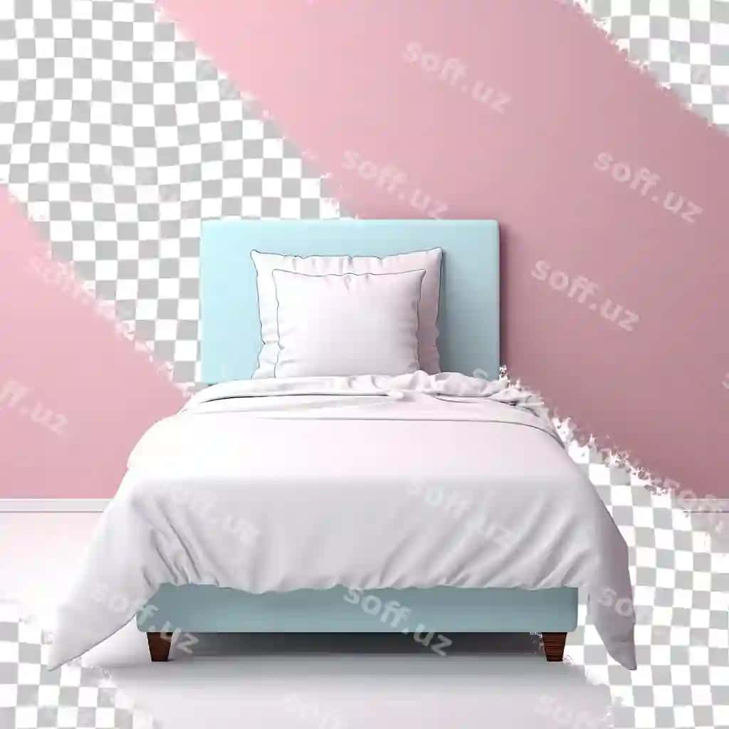 Ed shaffof fonda ajraltirilgan oq twin size yakka yatak | Ed transparent background with isolated white twin size single bed