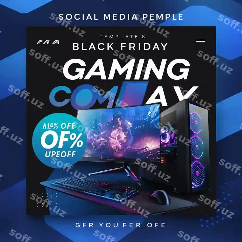 O'yin kompyuteri Black Friday super aktsiya Ijtimoiy tarmoqlar post dizayni | Gaming computer black friday super sale social media post design 2