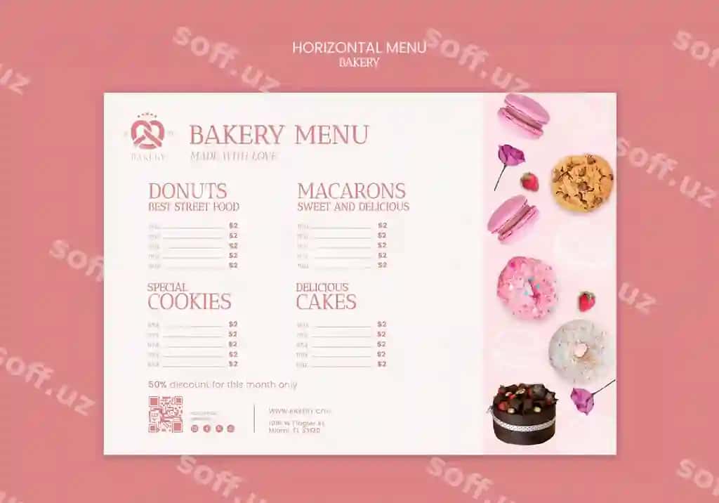 Mazali pechene mahsulotlari shabloni | Delicious baked goods template