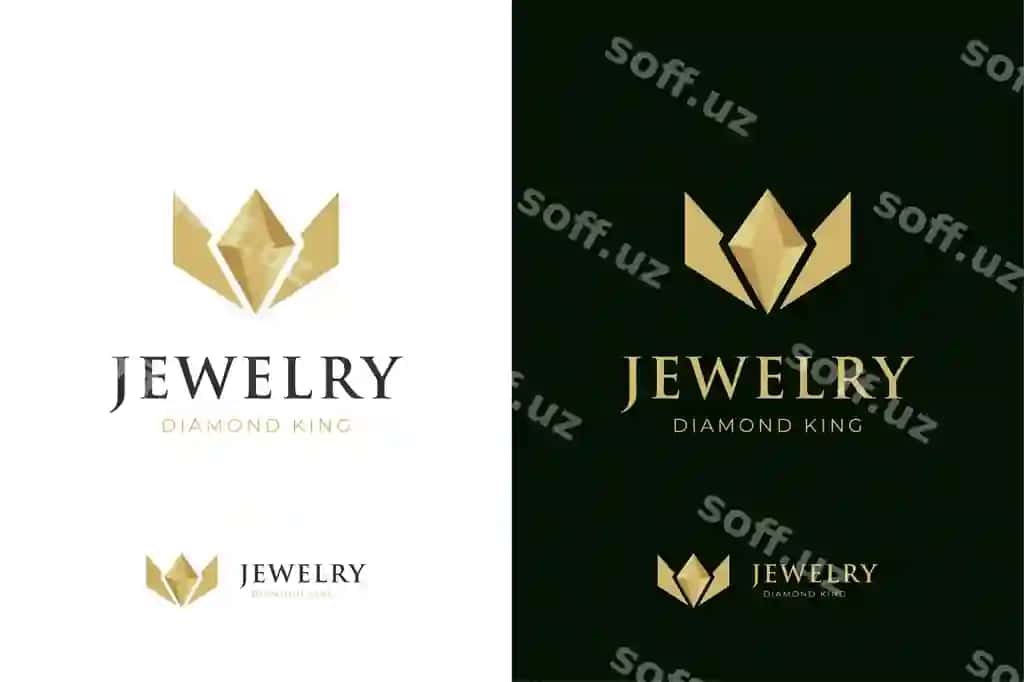 Chiroyli hashamat hindoston qirol sariqsha logo ikonka dizayn konsepsiyasi | Elegant luxury diamond king with crown logo icon design concept 2