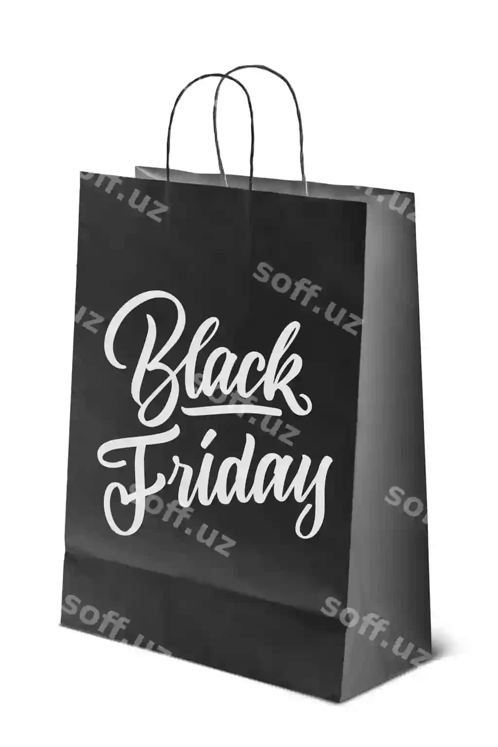 Qora qog'oz po'chasi kalligrafik matn xabari bilan Qora Juma | Black paper bag with caligraphic text message is black friday
