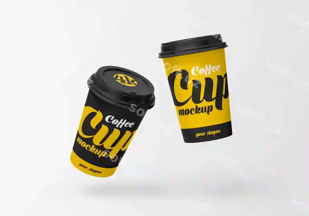 Uçuvchi qog'oz qahve stakani namunasi | Flying paper coffee cup mockup 2