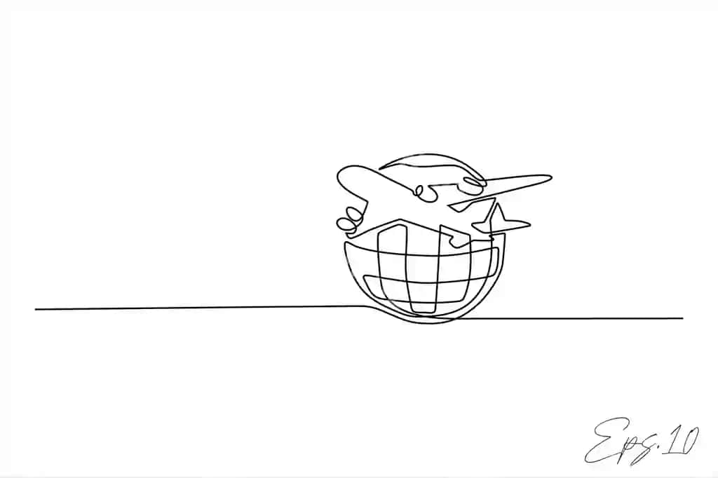 Davrli chiziq san'at chizish dunyo aylanish samolyot | Continuous line art drawing plane around world