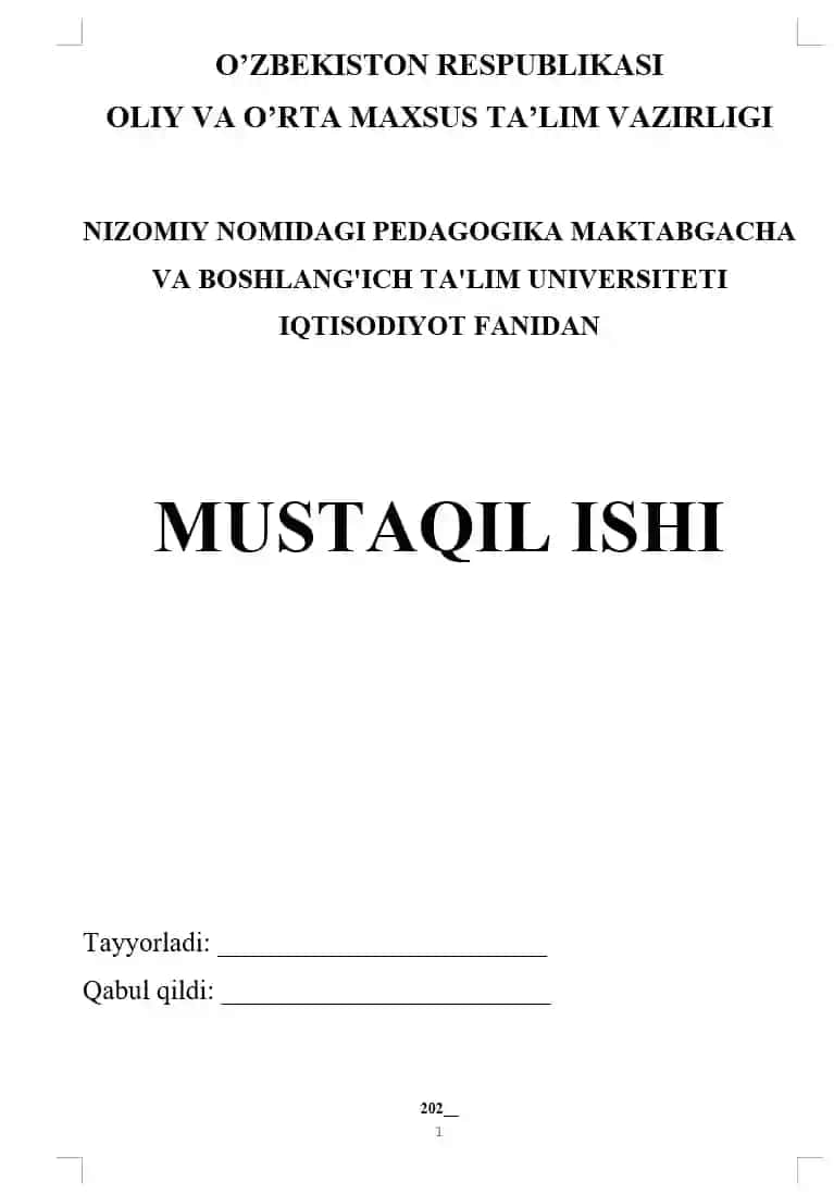 Mustaqil ish Shablon (MЕHNАT BОZОRINI TАRTIBGА SОLISH VА BОSHQАRISH)