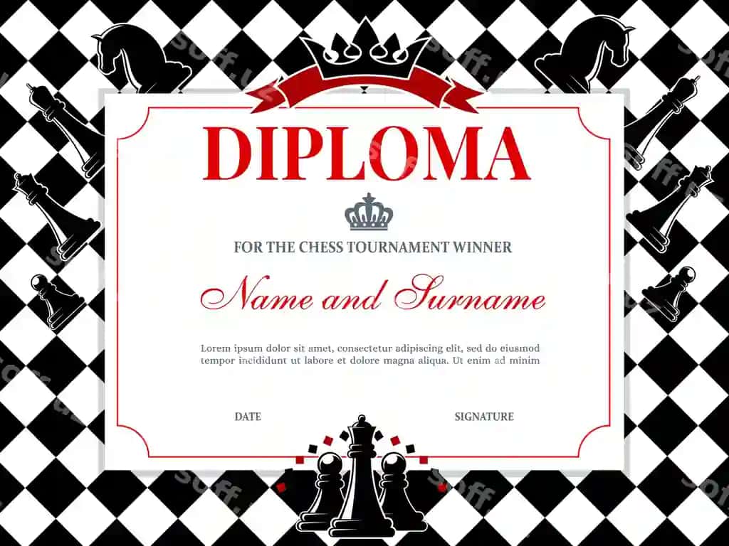 Shaxmat turniri g'olib diplomasi vektor shablon | Chess tournament winner diploma vector template