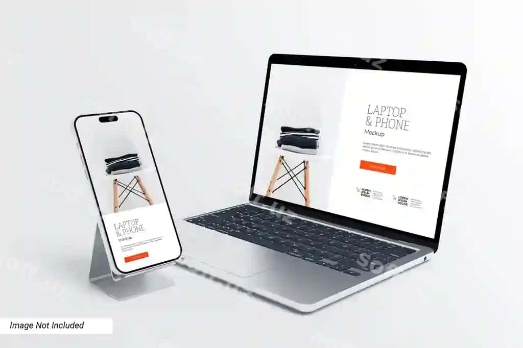 Noutbuk telefon ekrani standli namuna | Laptop phone screen with holder mockup 2