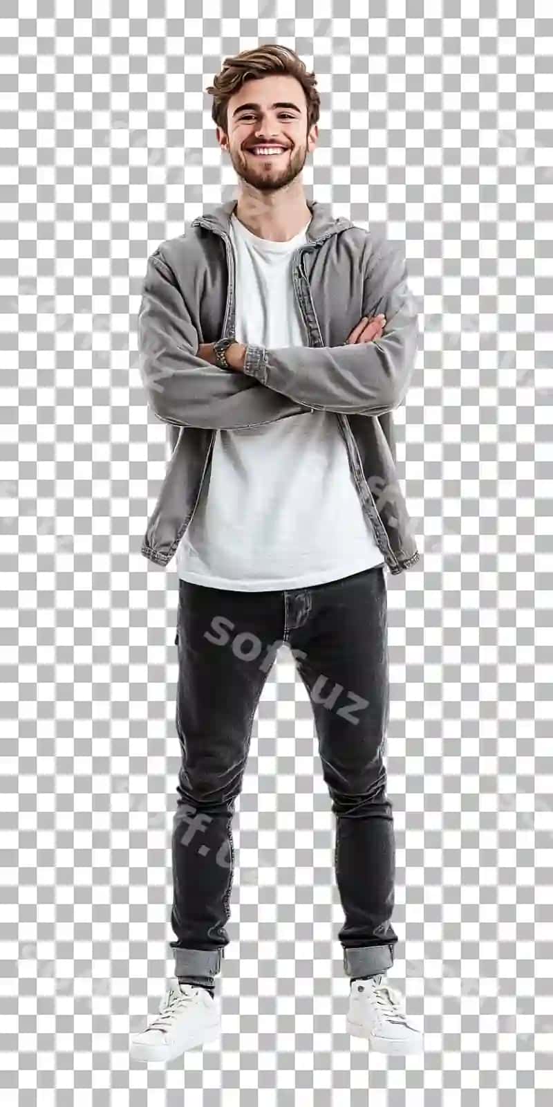 Erkak o'z qo'llarini qatlamagan shaffof orqa fonda | Man with his arms crossed transparent background 2