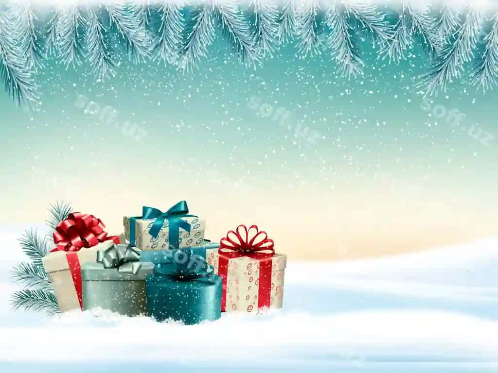 Qish Rojdestvo orqa fon rang-barang sovg'alar vektor | Winter christmas background with colorful presents vector