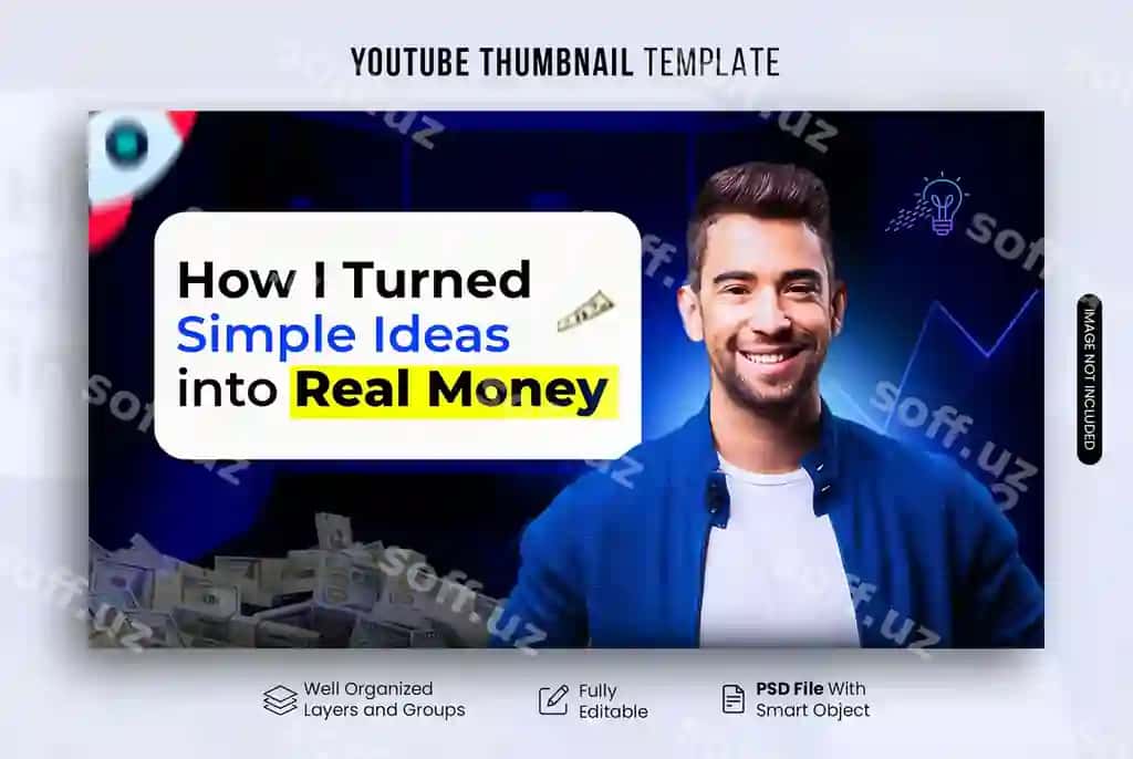 Real money earning youtube thumbnail template psd tahrir qilish mumkin bo'lgan dizayn | Real money earning youtube thumbnail template psd editable design 2