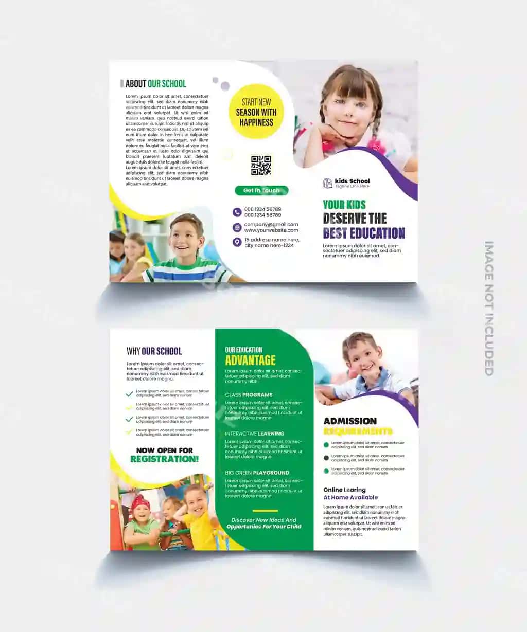 Bolalar maktabga kirish uchun uchga aylantirilgan broshyur shabloni | Kids school admission trifold brochure template 2