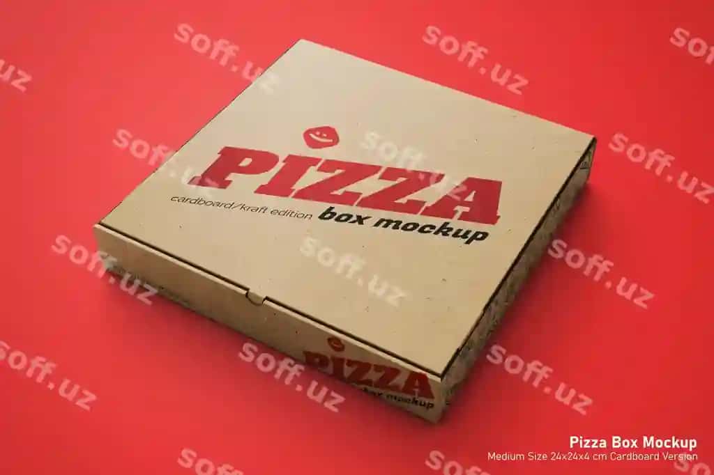 Eko do'st qutida pochsizlik yopiq pitsa ovqat jigarrang karton haqiqiy | Eco friendly box packaging closed pizza food brown cardboard realistic