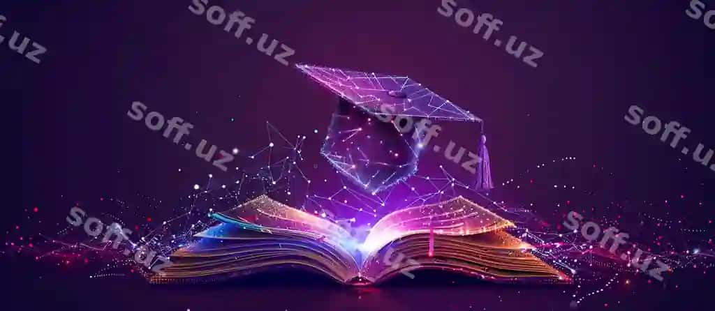 Kelajakchi ta'lim ochiq kitob to'g'rishtal glob yer qorong'u fon | Futuristic education with open book graduation cap globe earth dark background