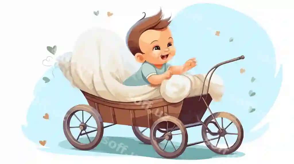 Yoqimli karyakatur bolalar uchun xarid savati vektor illustratsiyasi | Cute cartoon baby shopping cart vector illustration