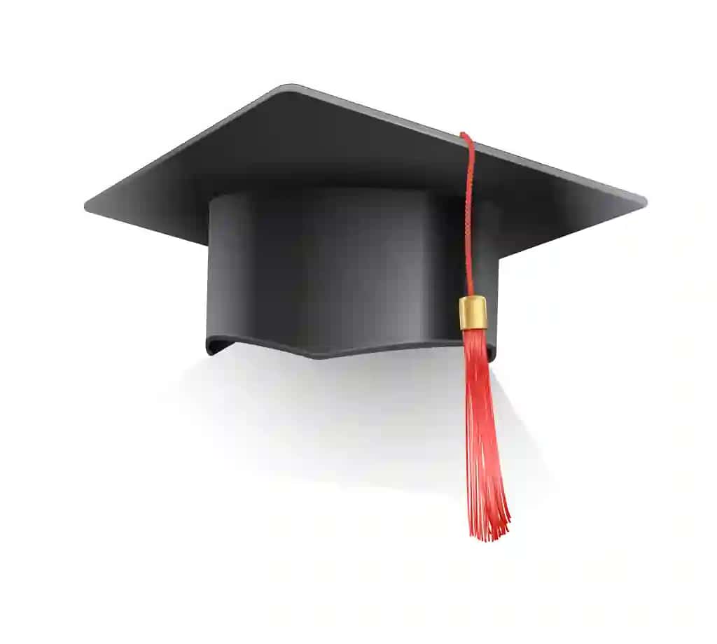Qizil po'stinli vektorli realistik minomyot shlyapasi talabaning bitiruv qalpog'i | Vector realistic mortar hat graduation cap student with red tassel