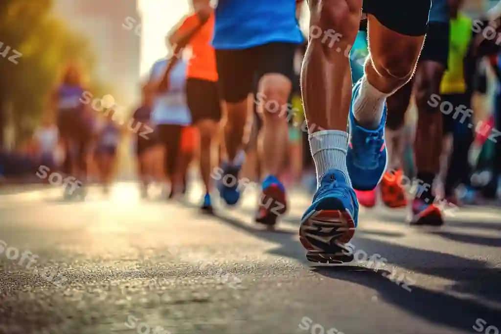 Sport yuguruvchilari yaqindan otish oyoqlari krossovkalar yuguruvchilar oyoqlari yugurish marafon sport tushunchasi | Sports runners closeup shot feet sneakers runners legs running marathon sports concept