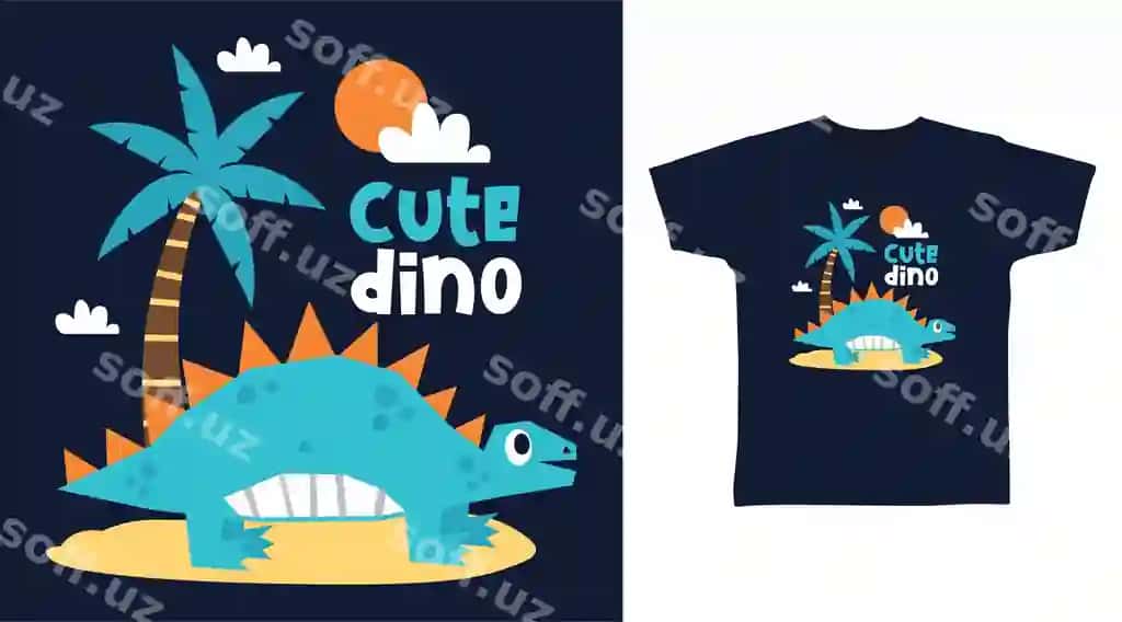 Chiroyli dinosav plyazh futbolka bosma dizayni | Cool dinosaur beach t shirt print design