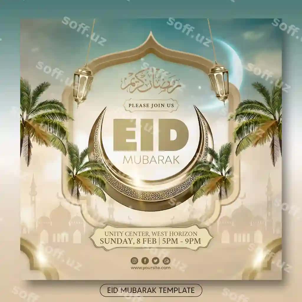 Hayit bayrami uchun ijtimoiy tarmoqlar flayeri va veb-banner PSD shabloni | Psd eid mubarak celebration social media flyer template web banner
