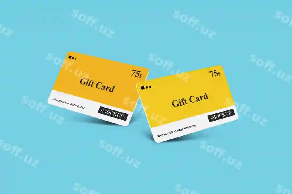 Menyuda karta, smart karta, chegirma karta taklif karta 3D mockup shabloni | Gift card smart card discount card offer card 3d mockups template 2