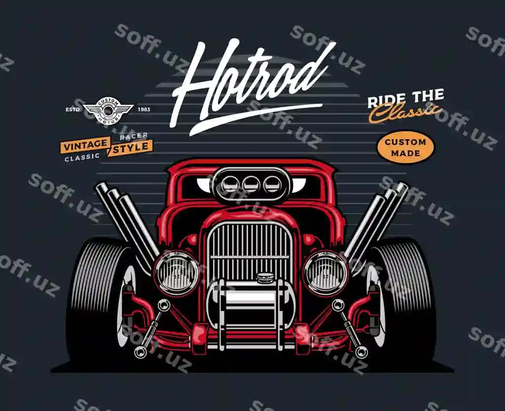 Qizil oldinga qaralgan xotrod mashina | Red front facing hotrod car