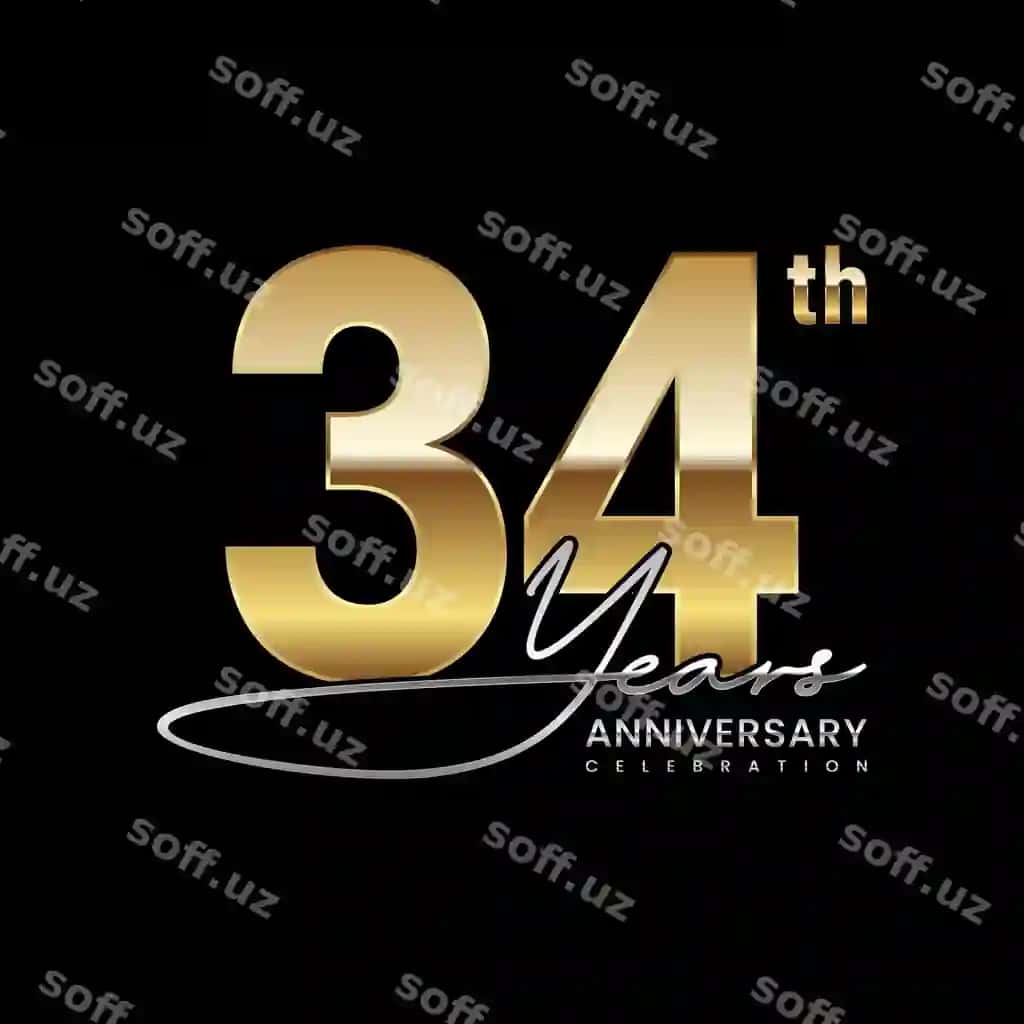 34 yil esdalik hasharot logotipi oltin halqa shaklida vektor logotipi | 34 year anniversary luxury logo with golden ring style logo vector