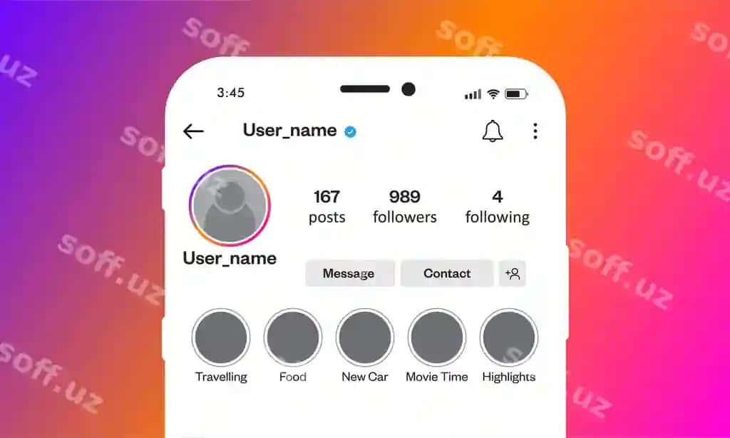 Instagram profil interfeys shablon namunasi | Instagram profile interface template mockup 2