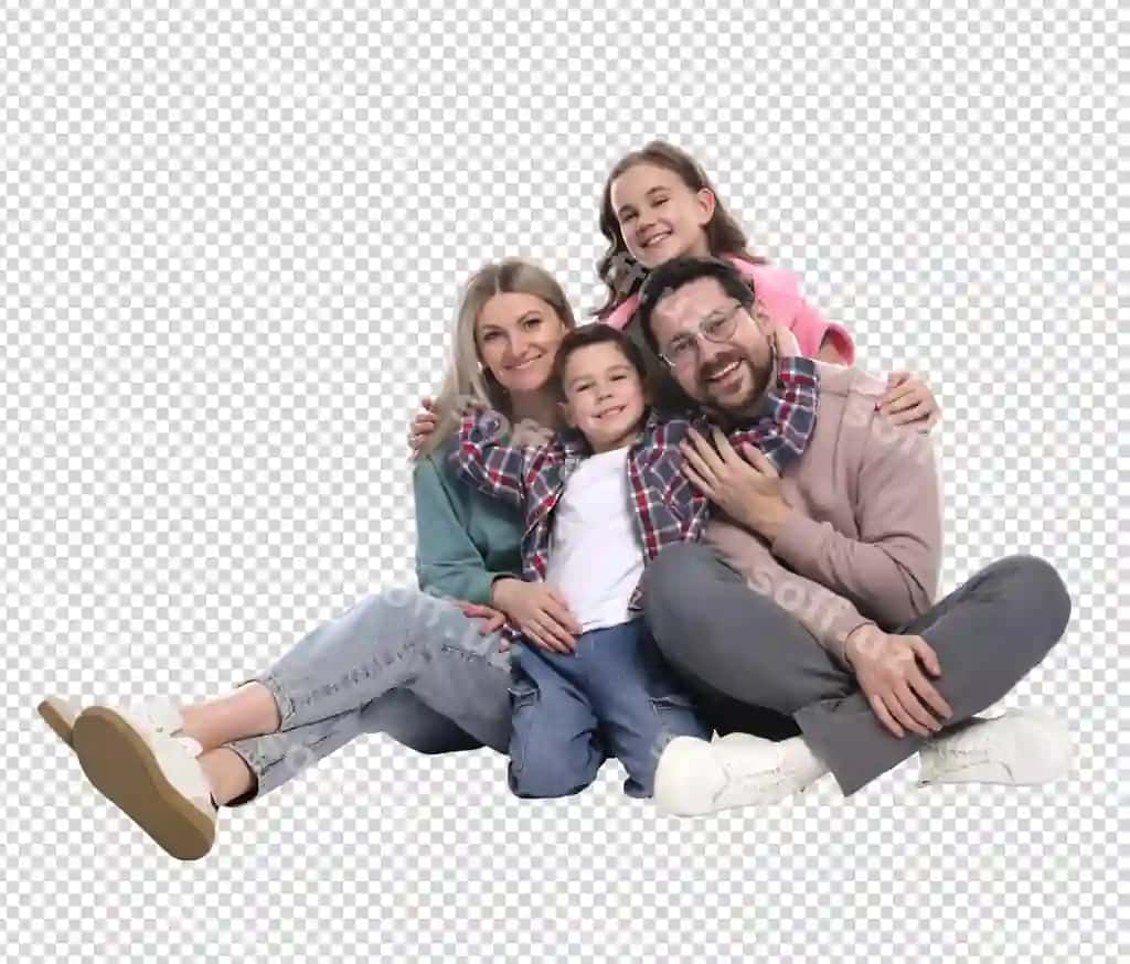 Baxtli oila portreti o'tirgan birgalikda | Happy family portrait sitting together