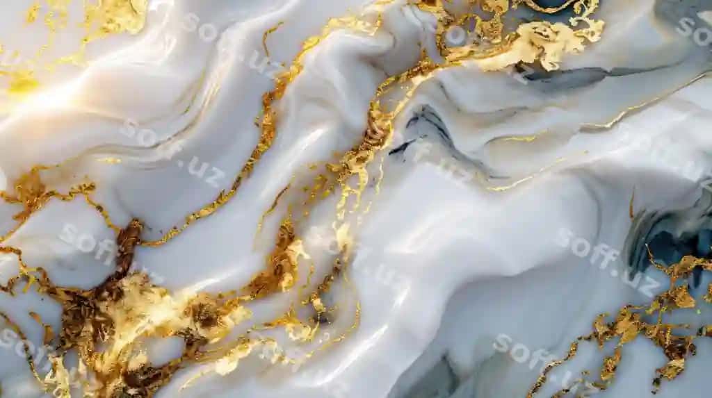 Abstrakt rasm oltin aralashgan oq marmar shakl Aigx | Abstract picture gold mixed with white marble form solid aigx 2