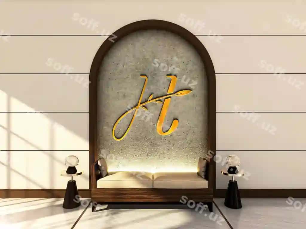 Oltin 3d mockup chiroyli simint devori orqa fon | Gold 3d mockup elegant cement wall backdrop