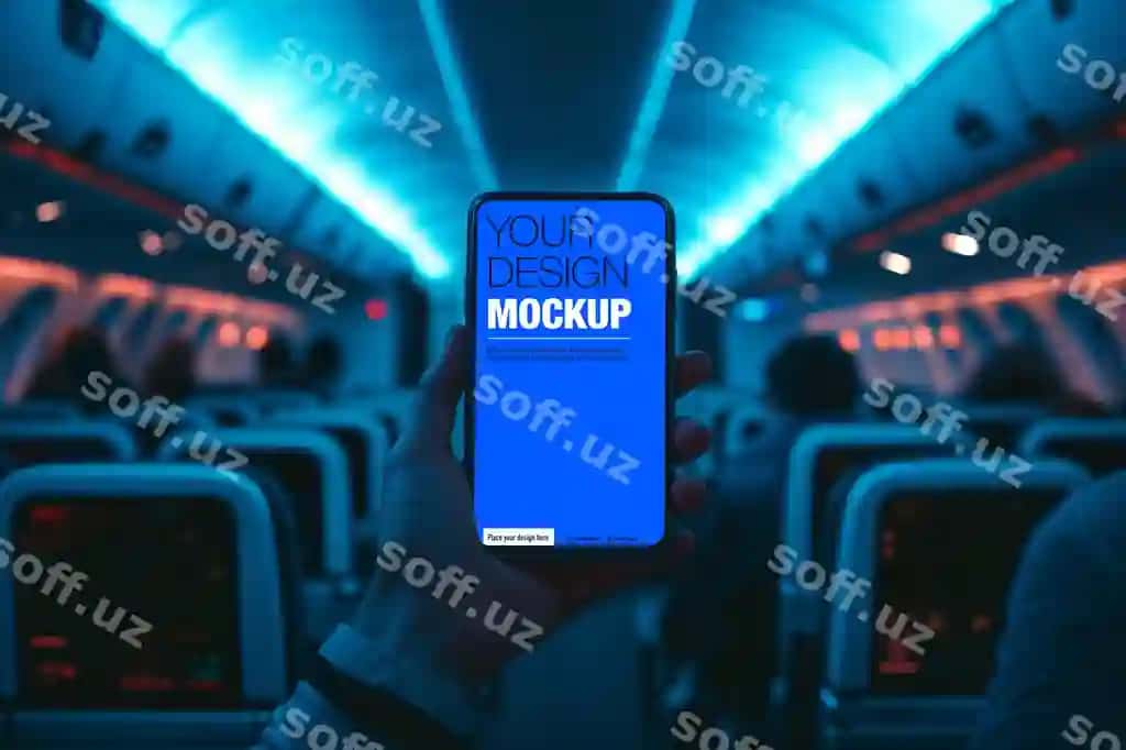 Zamonaviy mobil namuna dizayni samolyot kabinasi sozlamasi | Modern mobile mockup design airplane cabin setting