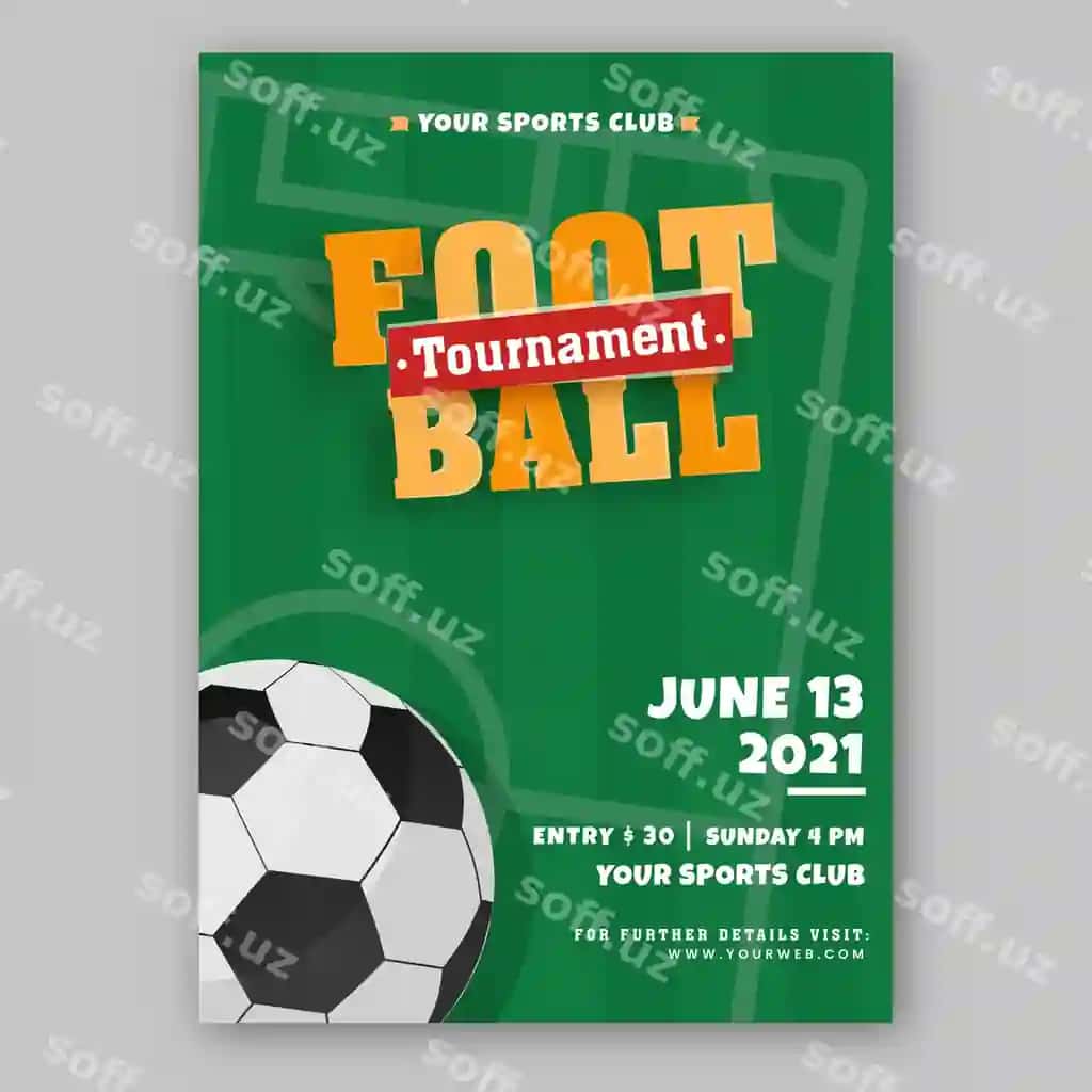 Futbol turniri flyer-poster dizayni yashil rangda | Football tournament flyer poster design green color