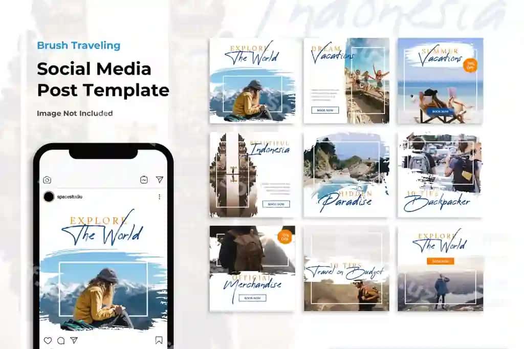 Brush sayohat macera ijtimoiy tarmoqlar banner Instagram shablonlari | Brush travel adventure social media banner instagram templates