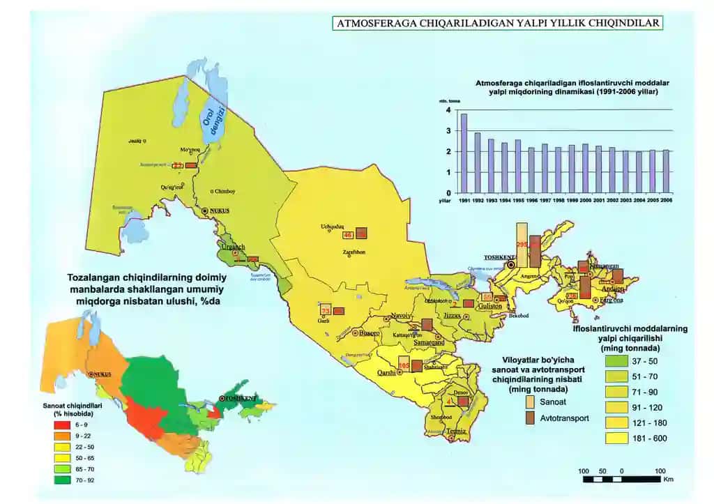 Atmosferaga chiqariladigan yalpi yillik chiqindilar xaritasi kartasi harita