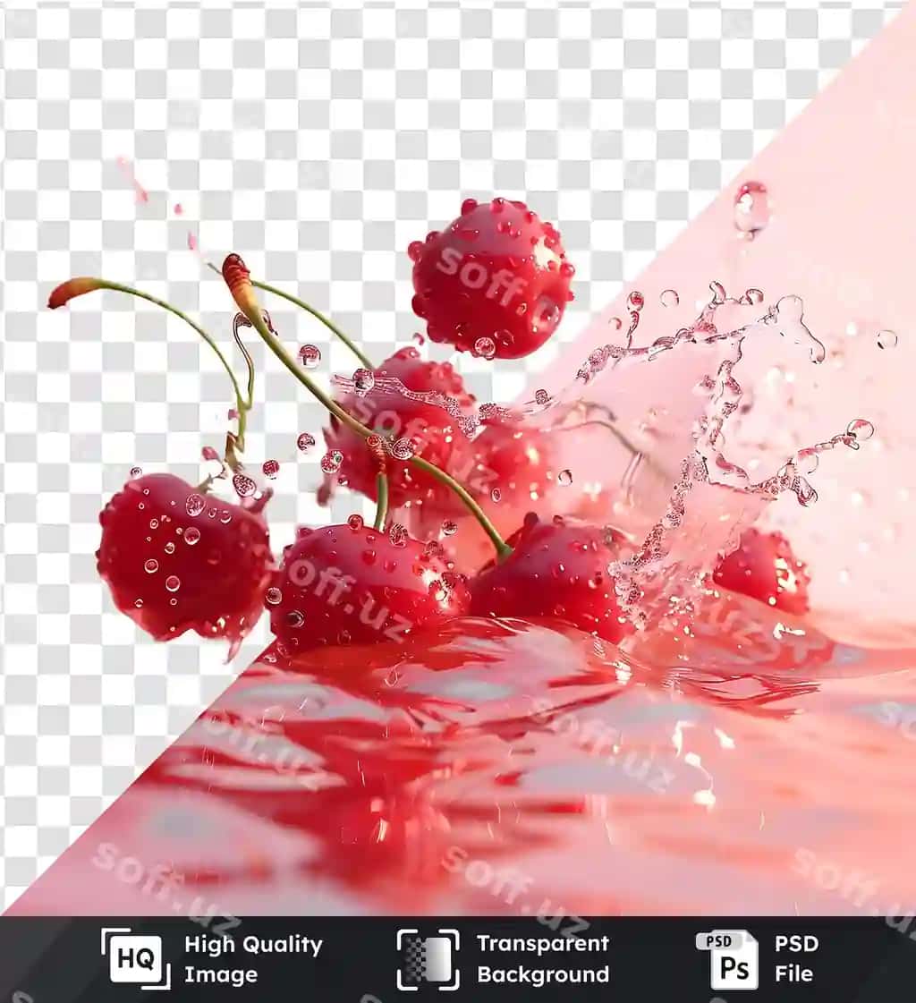 Gilas suvar silaplash shaffof orqa fonda bilan psd fayl | Cherries splashing water with transparent background psd file 2