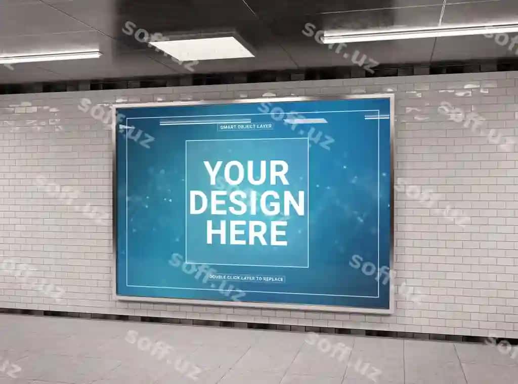 Gorizontal tagar billboard tunnel mockup | Horizontal underground billboard tunnel mockup