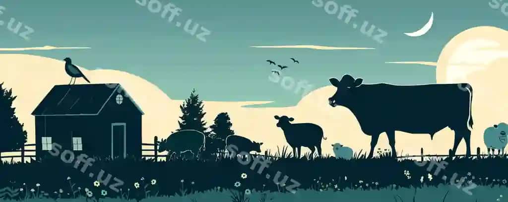 Ferma hayvonlari sigir qoy guruch qorquvchi hovli uy hayvonlari vektor illustratsiyasi | Farm animals cow sheep pig barnyard domestic livestock vector illustration 2