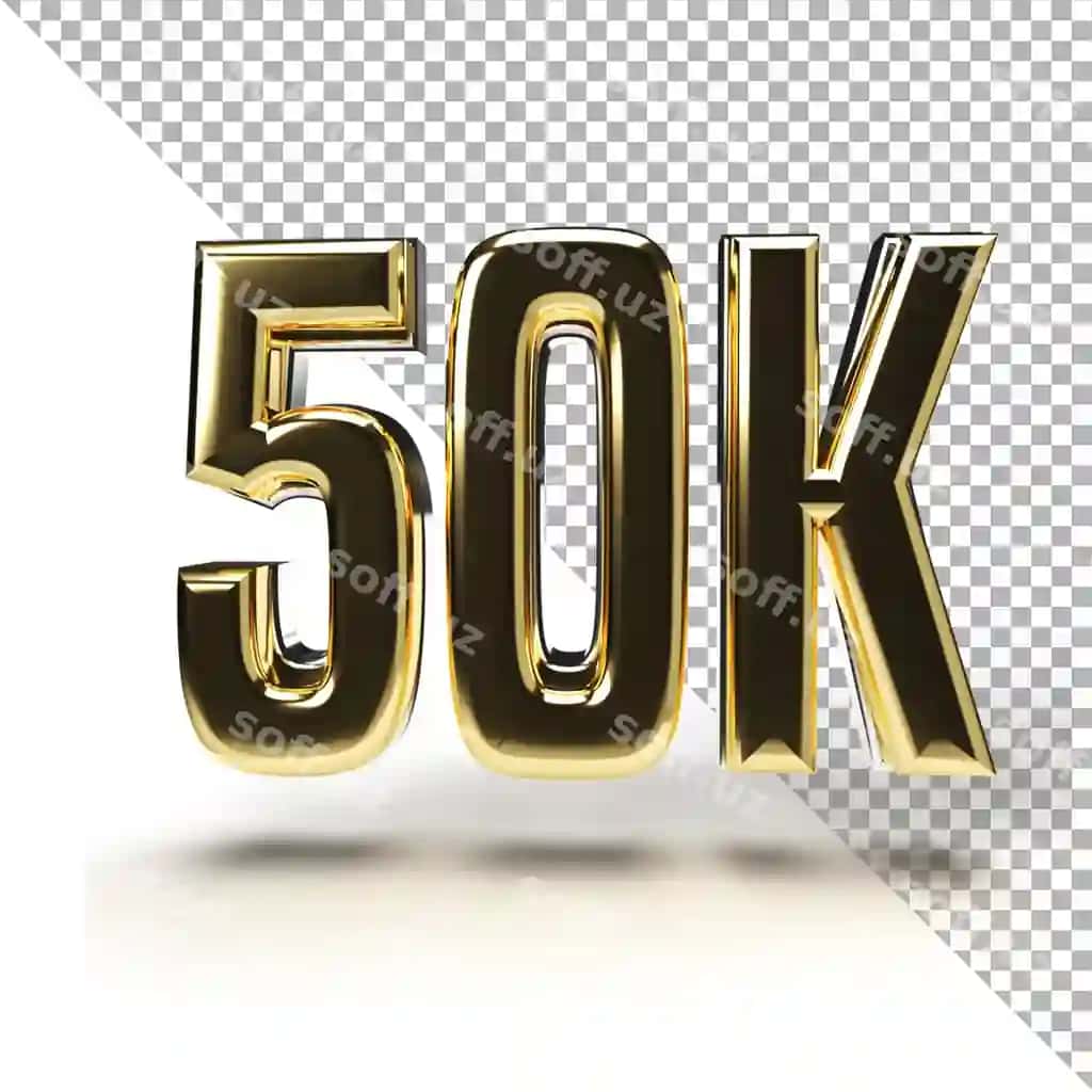 50 ming kuzatuvchi qorong'i oltin uch o'lchovli matn shaffof uch o'lchovli matn | 50k follower dark golden 3d text transparent 3d text