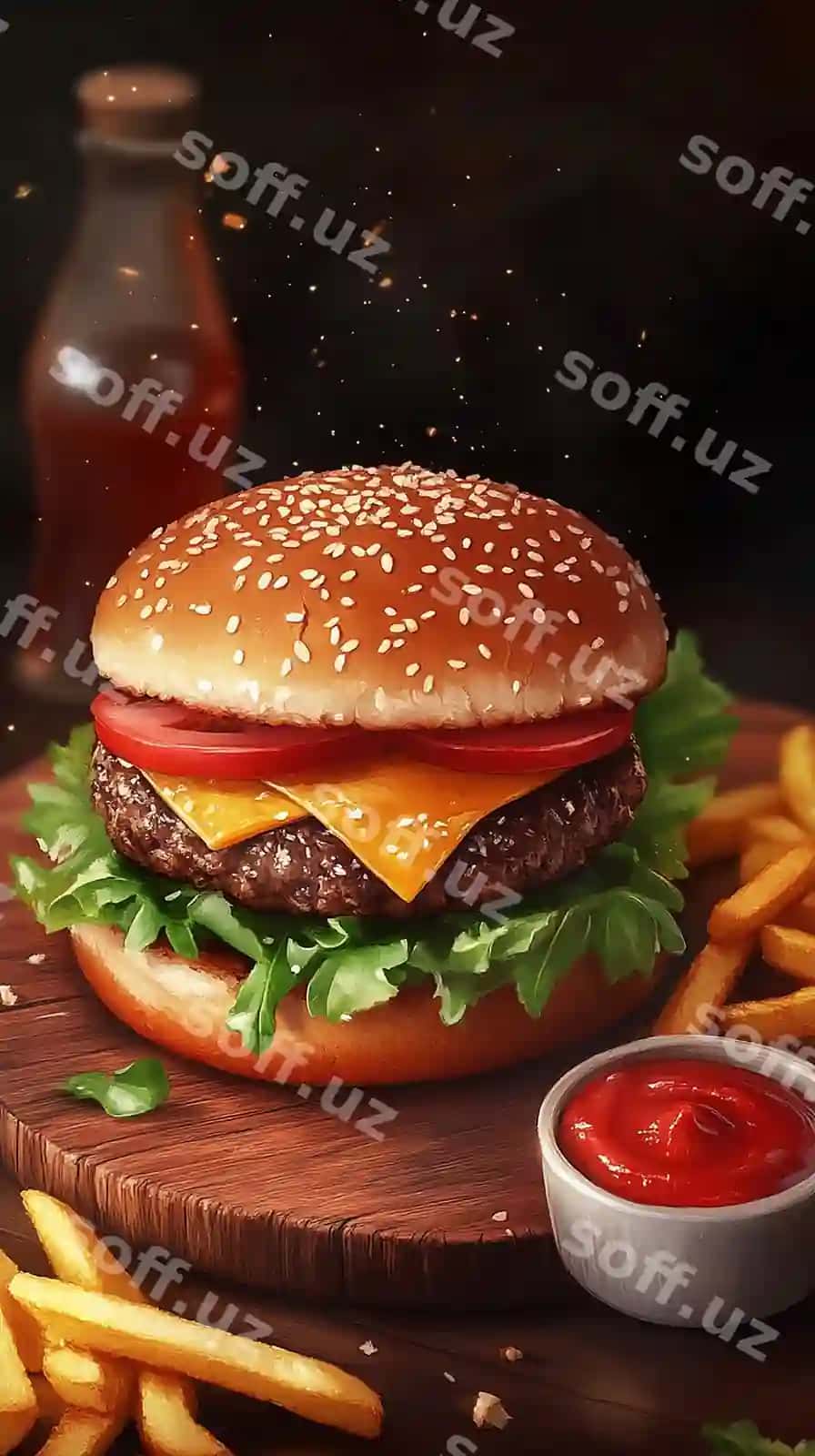 Gourmet burger to'g'ri pishirilgan mol go'sti bilan taze qo'shimliklar | Gourmet burger with perfectly grilled beef fresh toppings