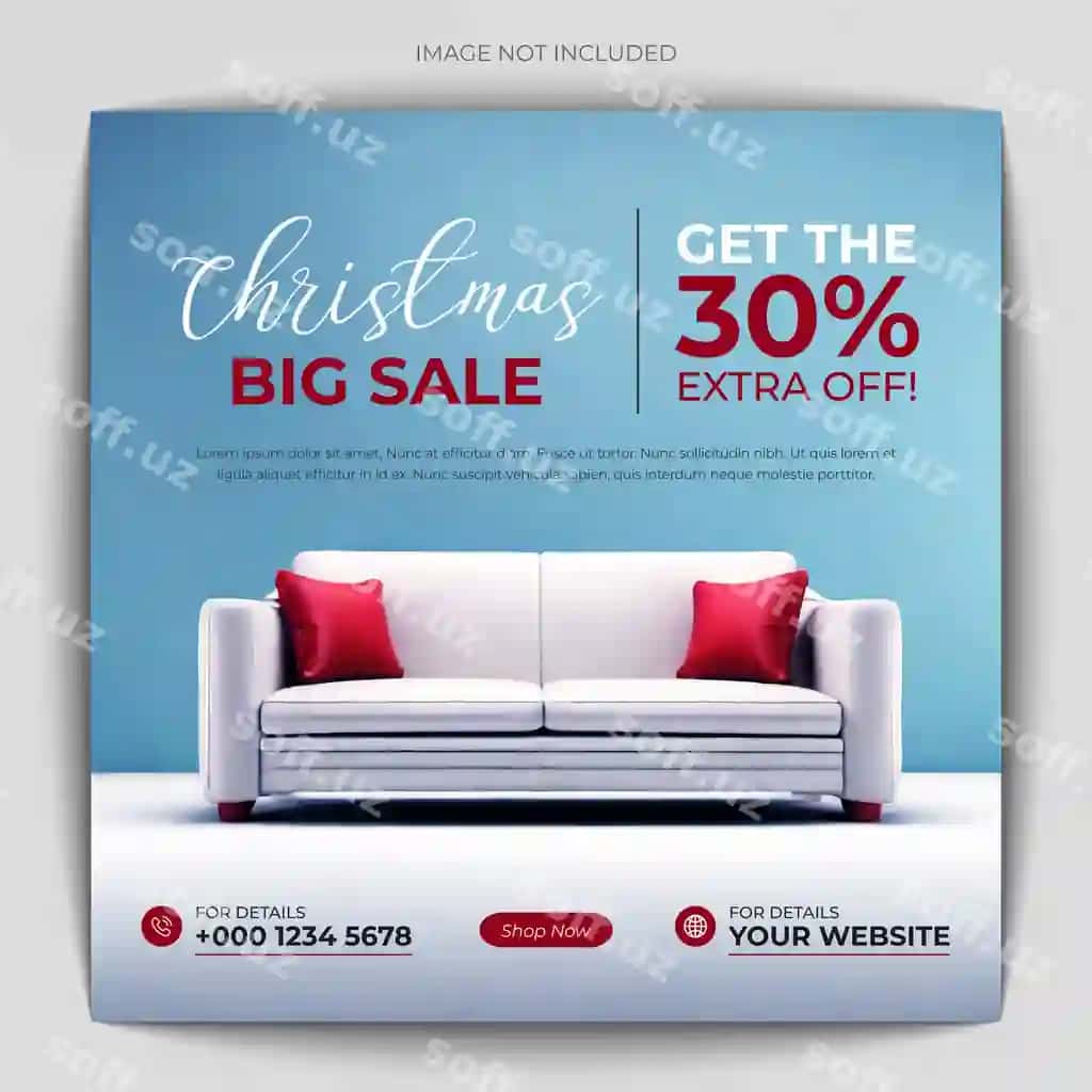 Rojdestvo muborak aktsiyasi uchun mebla bilan poyezr baneri | Merry christmas sale promotion poster banner with furniture 2