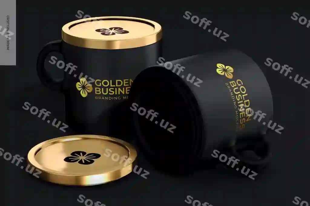 Boshqotirma keramika choy qozonlari qapa bilan namuna | Luxury ceramic mugs with lid mockup 2