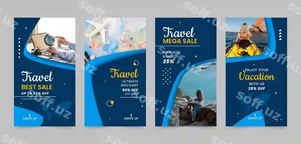 Tekis dizayn sayohat agentligi Instagram xabarlari | Flat design travel agency instagram stories