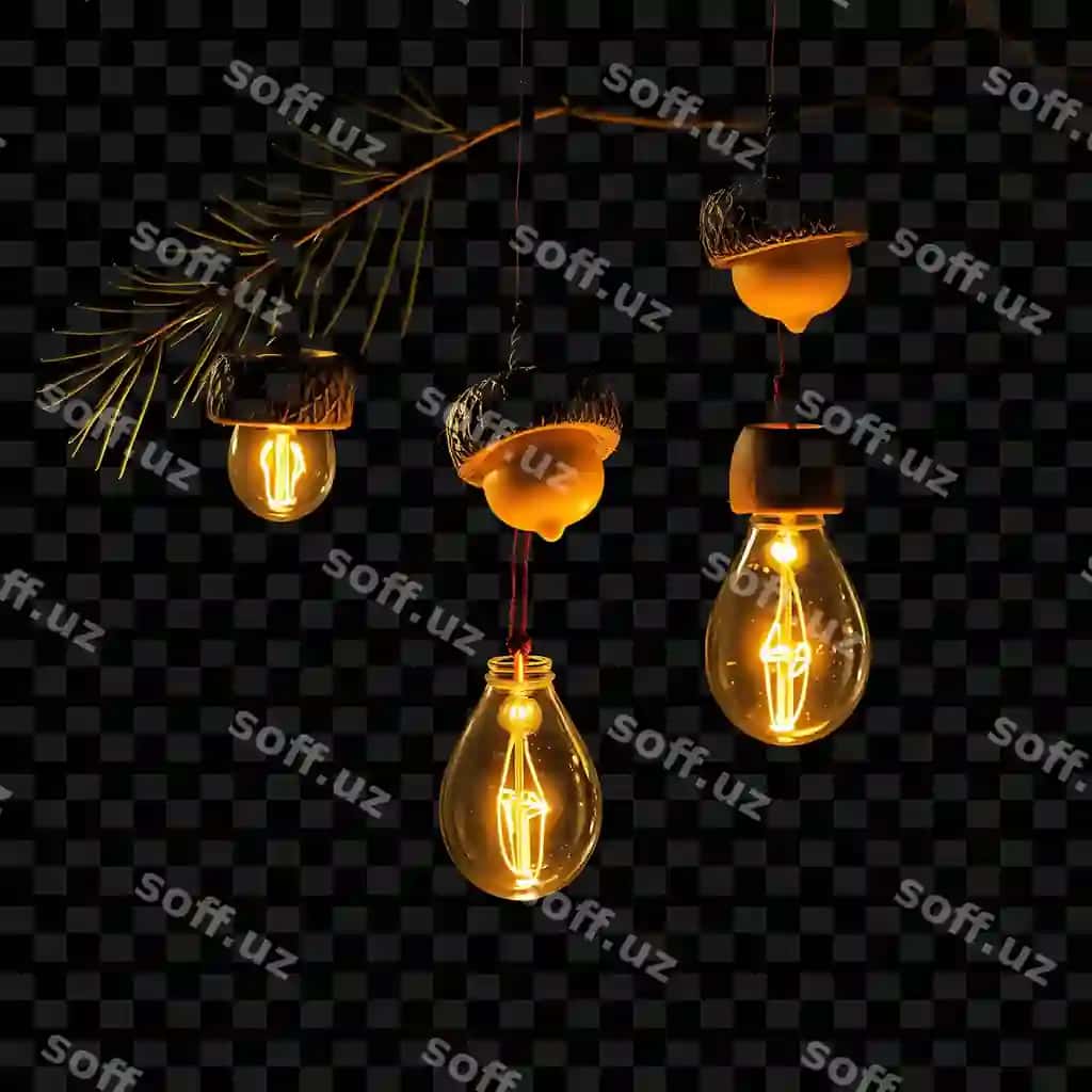 Qator svetilniki gipsoydan ashangan shox bilan | Row light bulbs with branch hanging from ceiling