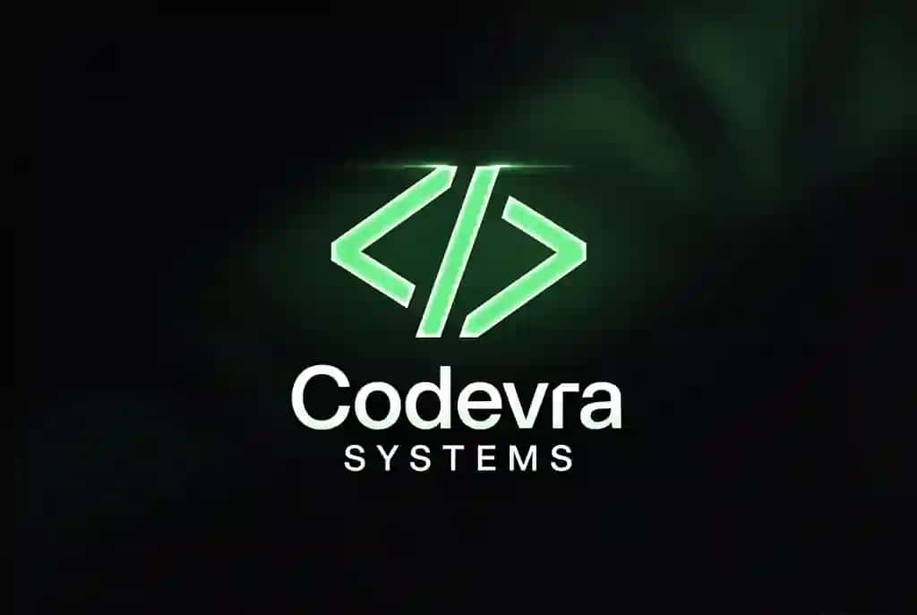 Codevra Systems – Texnologik startup uchun dark uslubdagi logo