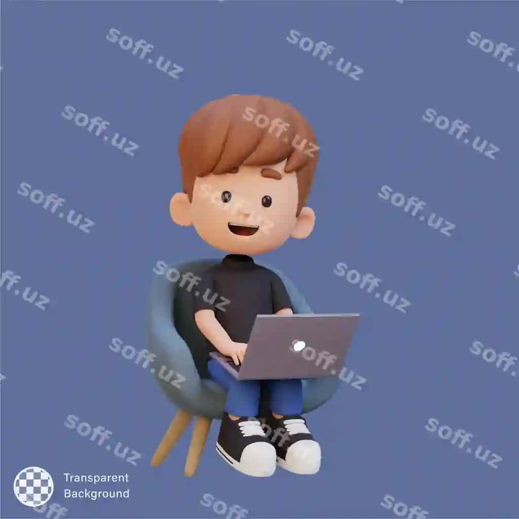 3D bola shaxsi ishlayotgan noutbuk | 3d kid character working laptop